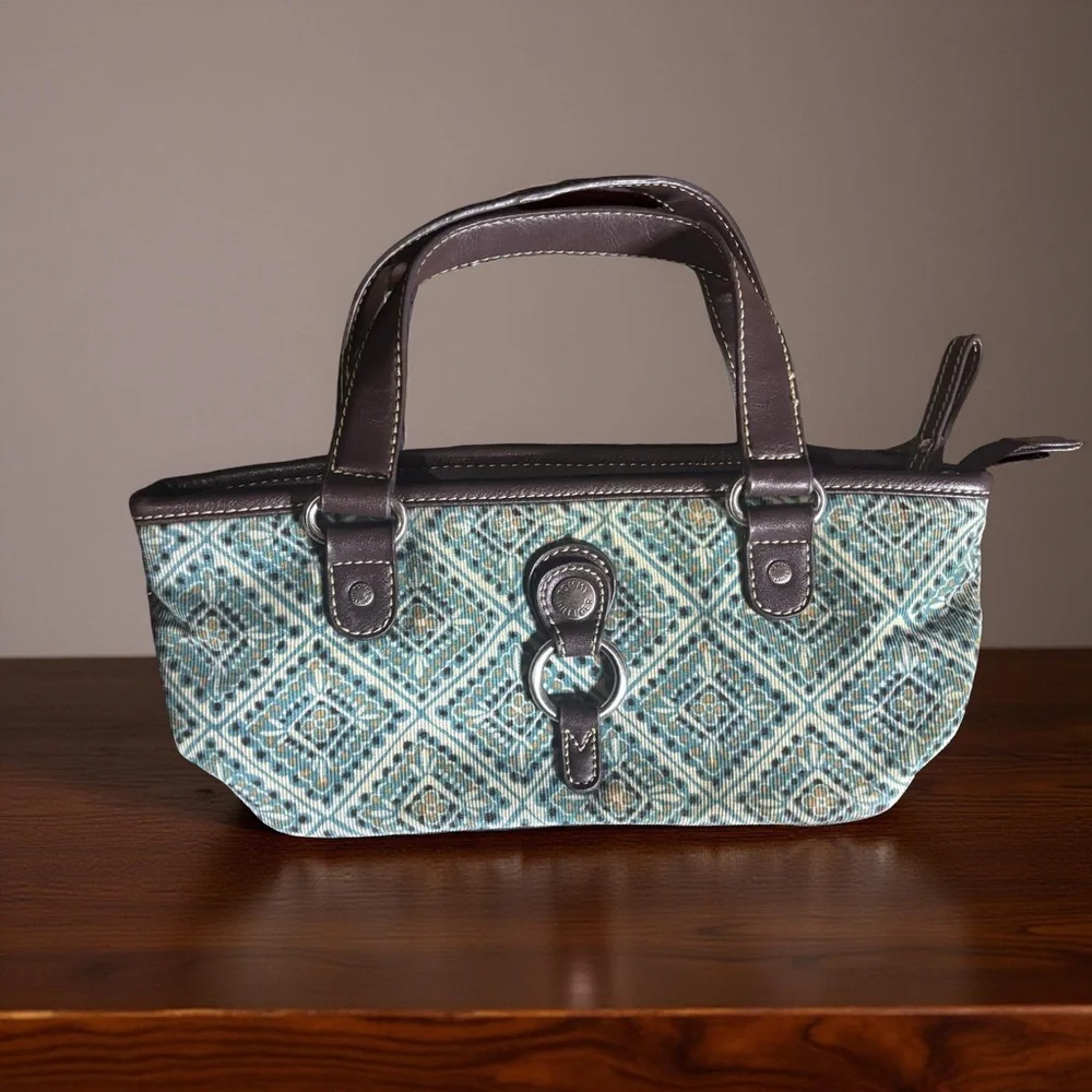 Y2K Tommy Hilfiger Corduroy Patterned Fabric & Brown Leather Small Handbag